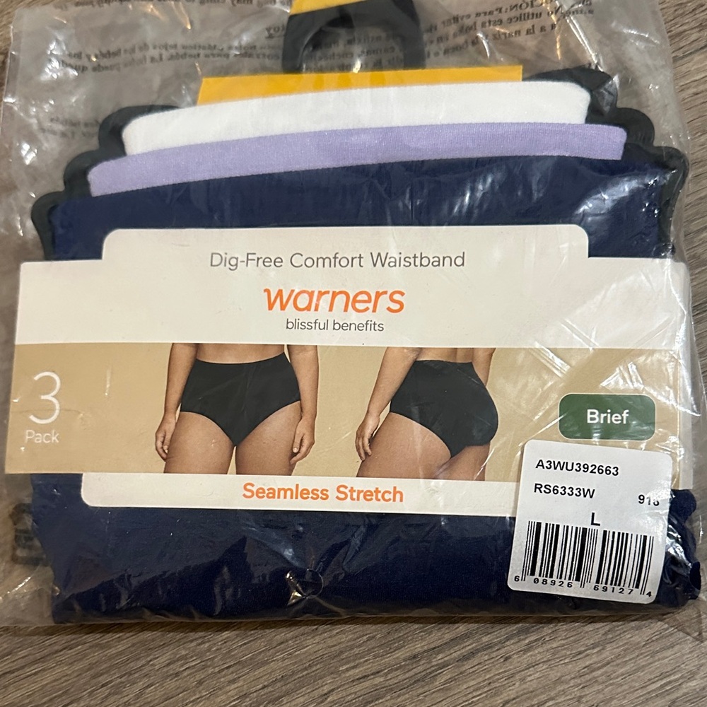 Warner's Blissful Benefits Briefs 3-Pack - Black, White, Purple - Picture 2 of 4